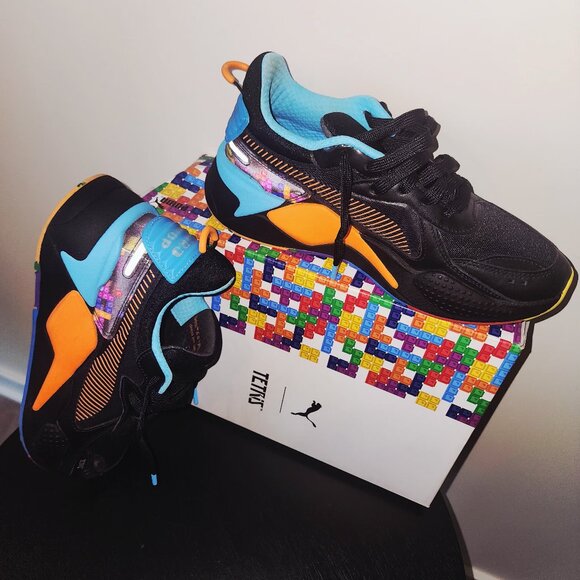 Size 7 Y (GS) PUMA x TETRIS RS-X Black-Luminous Blue - Picture 5 of 12